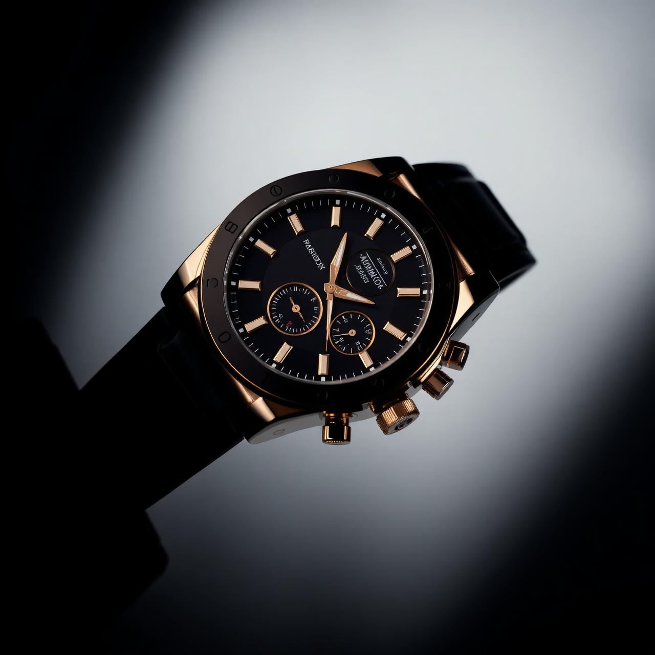 Luxury rose-gold chronograph wristwatch on dark background